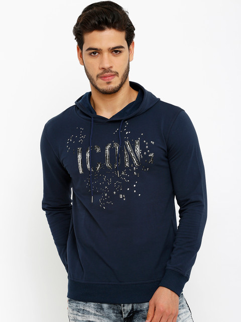 

Rex Straut Jeans Men Blue Slim Fit Printed Hooded Sweatshirt
