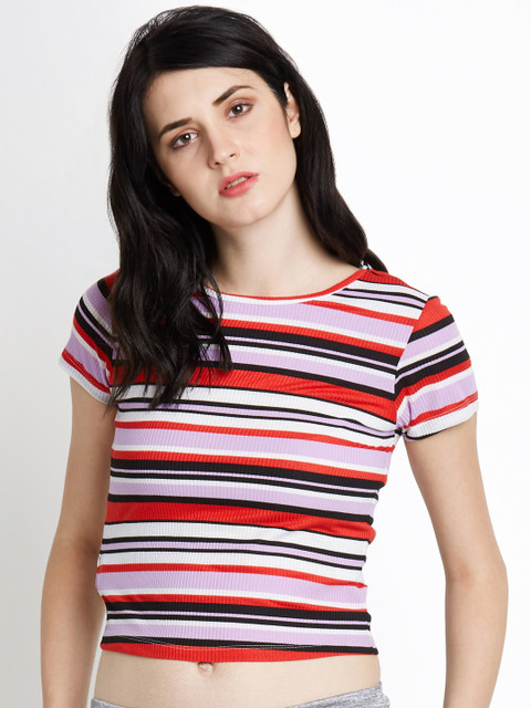 

Forever Glam by Pantaloons Women Multicoloured Striped Crop Pure Cotton Top, Multi