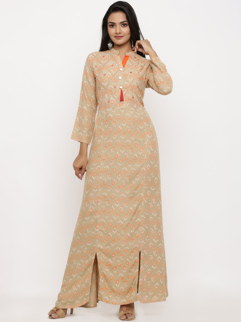 

BUYCLARA Women Beige Printed Maxi Dress