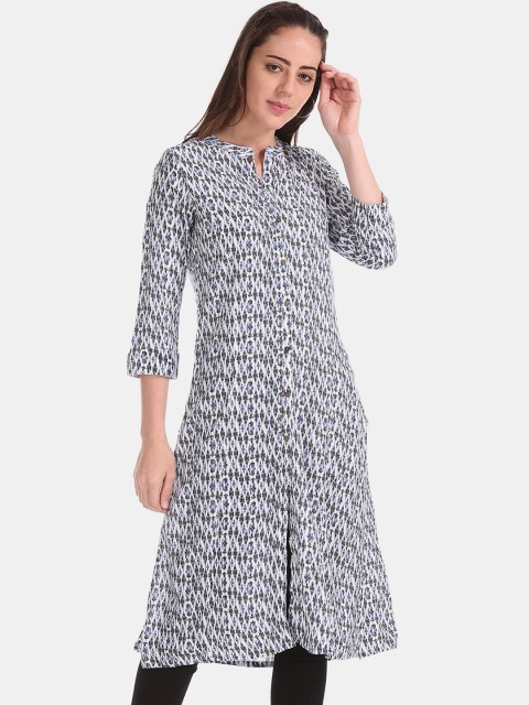 

Karigari Women White & Black Printed Straight Kurta