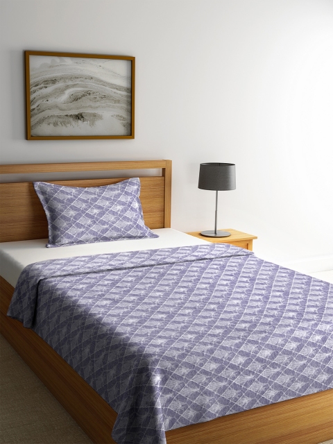 

KLOTTHE Purple & White Checked Single Bed Cover With 1 Pillow Cover