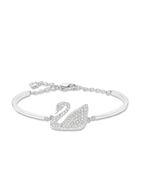 

SWAROVSKI White Rhodium-Plated Crystal-Studded Swan-Shaped Bangle-Style Bracelet