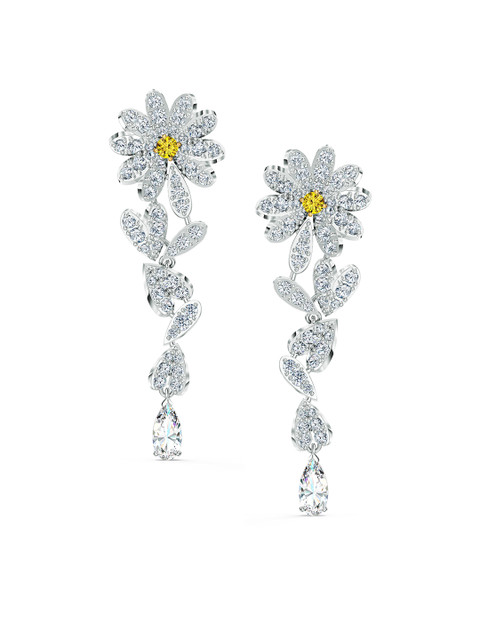 

SWAROVSKI Silver-Toned & Yellow Eternal Flower Pierced Earrings