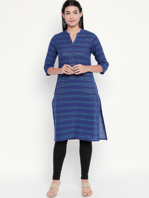 

RANGMANCH BY PANTALOONS Women Blue Striped Straight Kurta