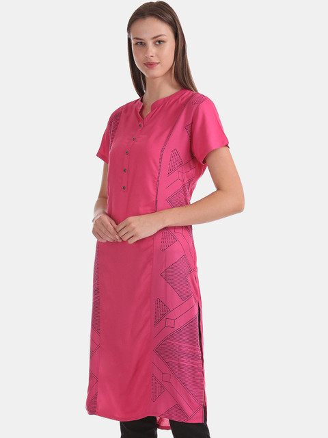 

Karigari Women Pink Printed Straight Kurta
