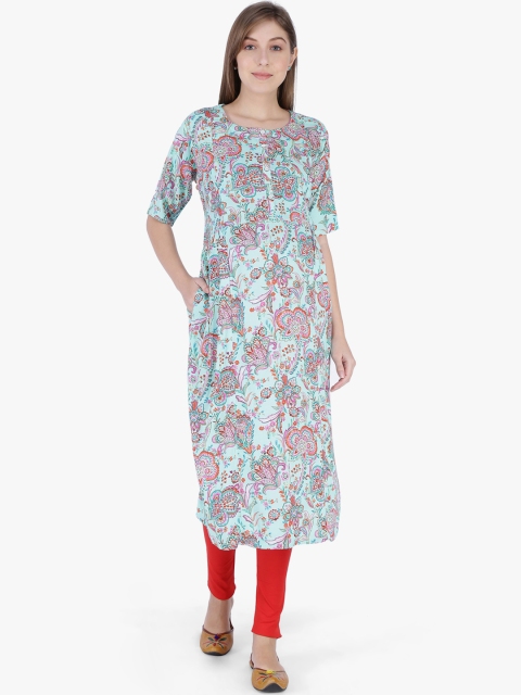 

MomToBe Women Blue Printed Straight Maternity Kurta