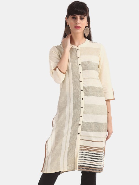 

Karigari Women Off-White Striped Straight Kurta