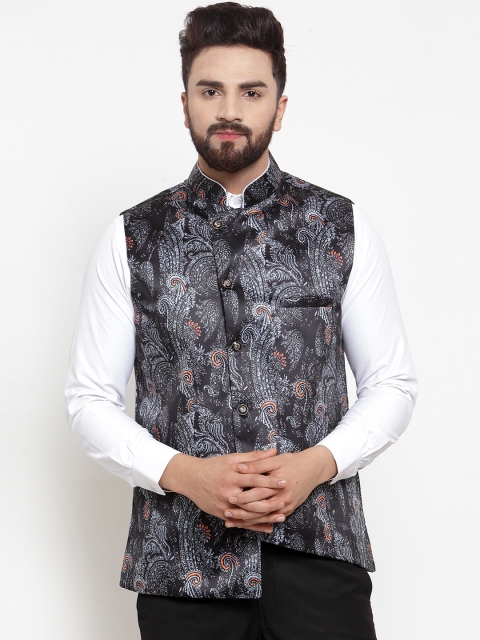 

TAG 7 Men Black & White Printed Nehru Jacket