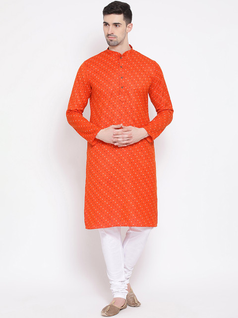 

NAMASKAR Men Orange Woven Design Straight Kurta