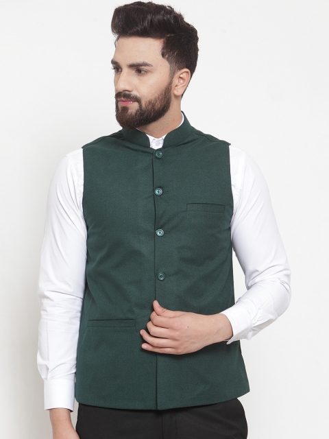 

TAG 7 Men Green Solid Nehru Jacket