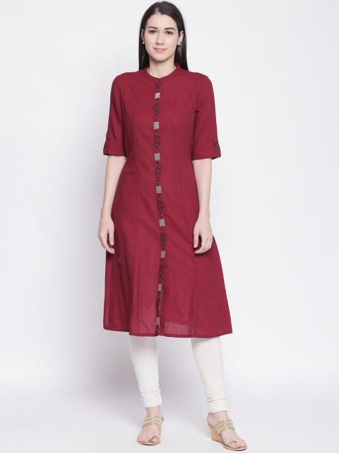 

RANGMANCH BY PANTALOONS Women Maroon Solid Straight Kurta