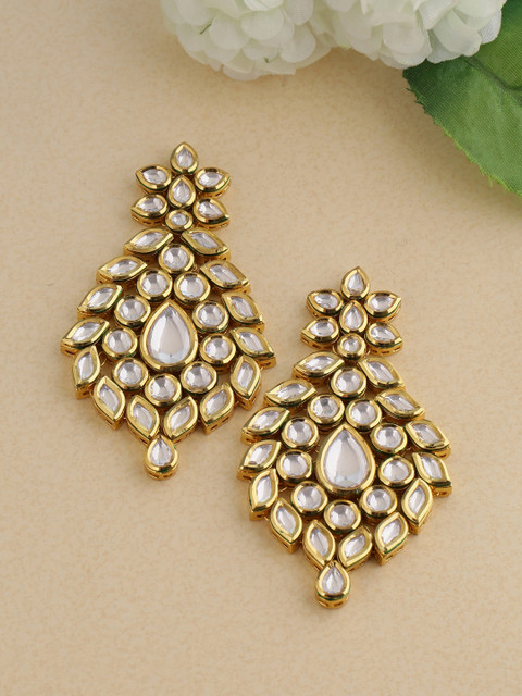 

Tistabene Gold-Plated Kundan Studded Classic Drop Earrings