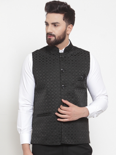 

TAG 7 Men Black Woven Design Nehru Jacket