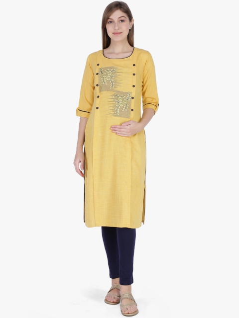 

MomToBe Women Yellow Embroidered Straight Maternity Kurta