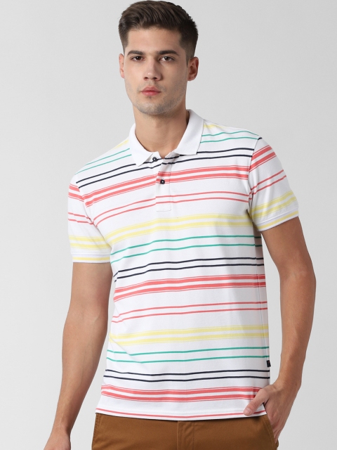 

Peter England Casuals Men White Striped Polo Collar T-shirt