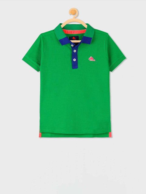 

Cherry Crumble Boys Green Solid Polo Collar T-shirt