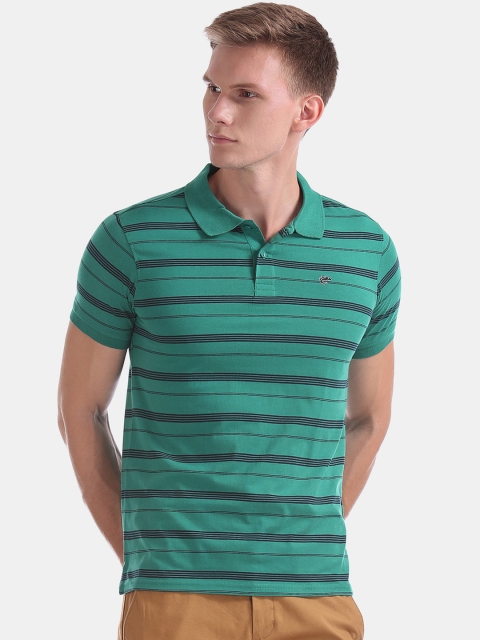 

Ruggers Men Green Striped Polo Collar T-shirt