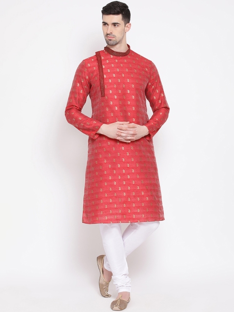 

NAMASKAR Men Red Woven Design Straight Kurta