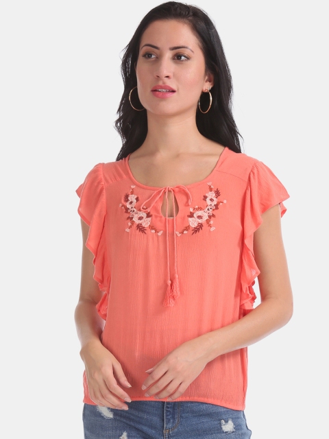 

Sugr Women Orange Self Design Top