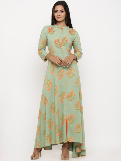 

BUYCLARA Women Sea Green Printed Maxi Dress