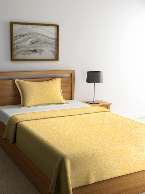 

KLOTTHE Yellow & White Jacquard Woven Design Single Bed Cover With 1 Pillow Cover