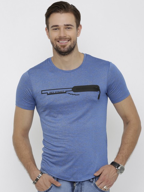 

Rex Straut Jeans Men Blue Printed Slim Fit Round Neck T-shirt