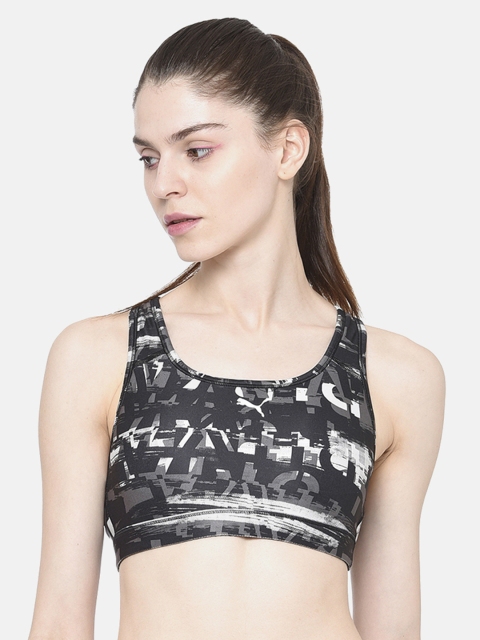 

Puma Black & Grey Printed Underwired Non Padded Sports 4Keeps Graphic Bra