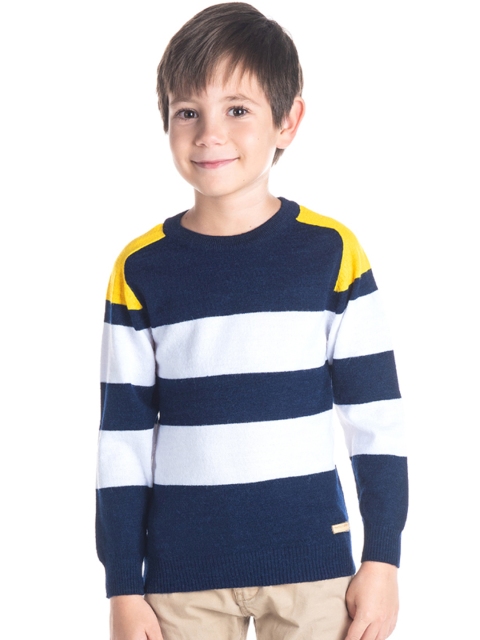 

Cherry Crumble Boys Navy Blue & White Striped Pullover Sweater