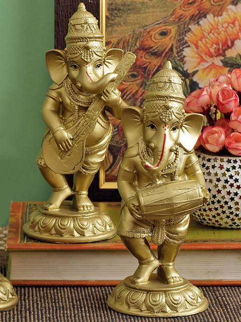 

TIED RIBBONS Set of 2 Gold-Toned Lord Ganesha Idol Showpieces