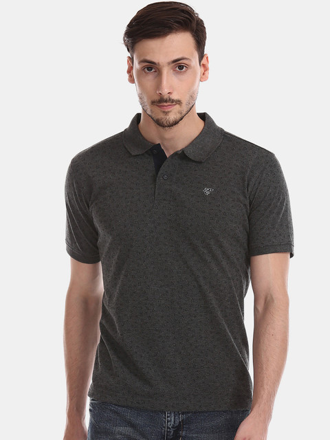 

Ruggers Men Grey Printed Polo Collar T-shirt