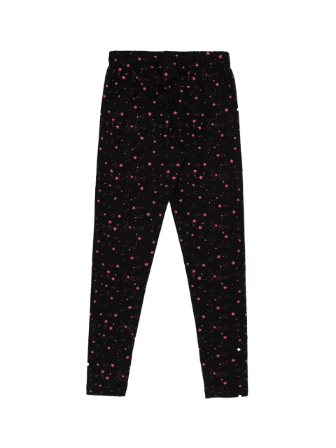 

Pantaloons Junior Girls Black & Pink Printed Slim-Fit Cotton Leggings