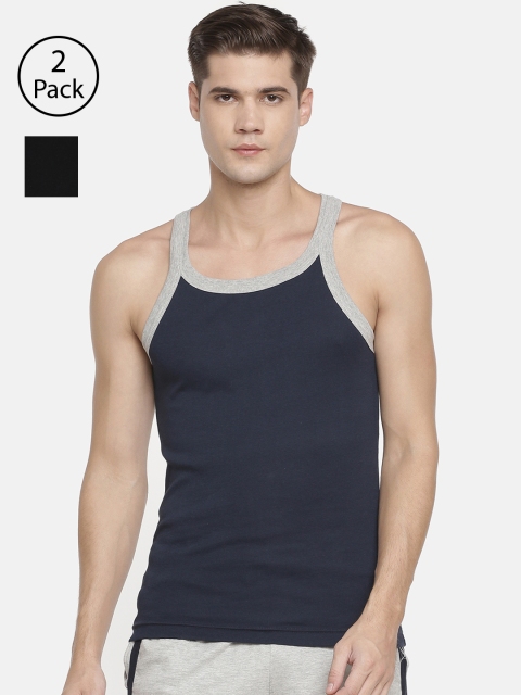 

Macroman M-Series Men Pack of 2 Solid Innerwear Vests MS902-NB-BL, Navy blue