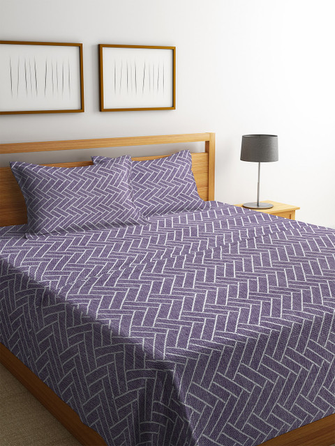 

KLOTTHE Purple & White Woven Design Double Bed Cover With 2 Pillow Covers
