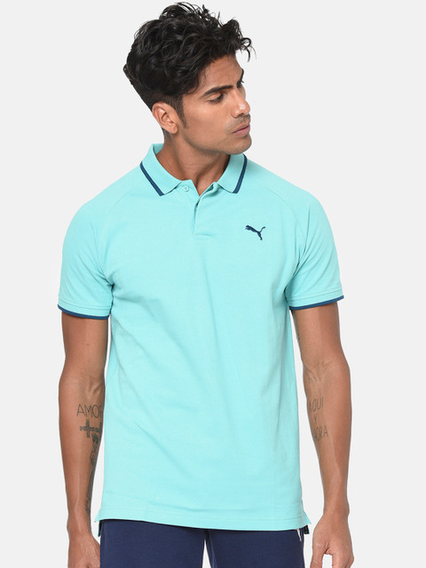 

Puma Men Turquoise Blue Solid Polo Collar Modern Sports T-shirt