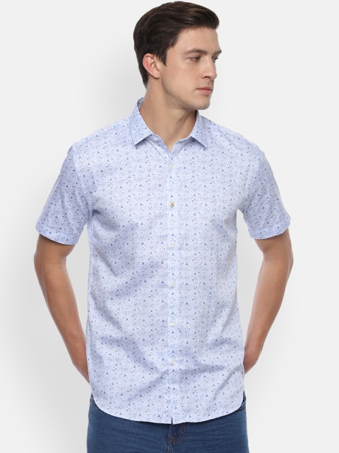 

V Dot Men Blue Slim Fit Printed Casual Shirt