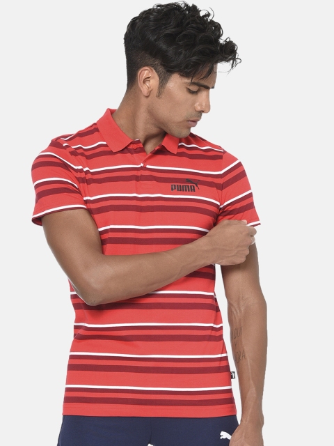 

Puma Men Coral Red ESS+ Stripe J.Polo Collar T-shirt