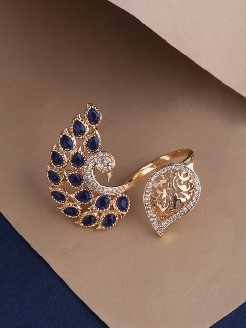 

Tistabene Gold-Plated Navy Blue Artificial Stone-Studded Contemporary Finger Ring