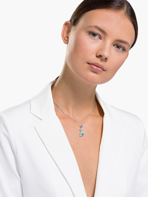 

SWAROVSKI Blue & Silver-Toned Rhodium-Plated Dazzling Swan Necklace
