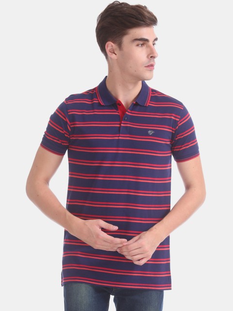 

Ruggers Men Navy Blue Striped Polo Collar T-shirt