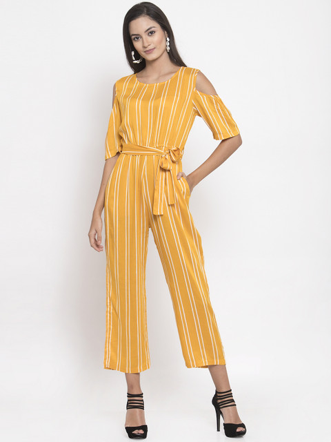 

Molly & Michel Women Yellow & White Striped Basic Jumpsuit