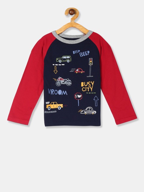 

The Childrens Place Boys Blue Printed Round Neck Pure Cotton T-shirt