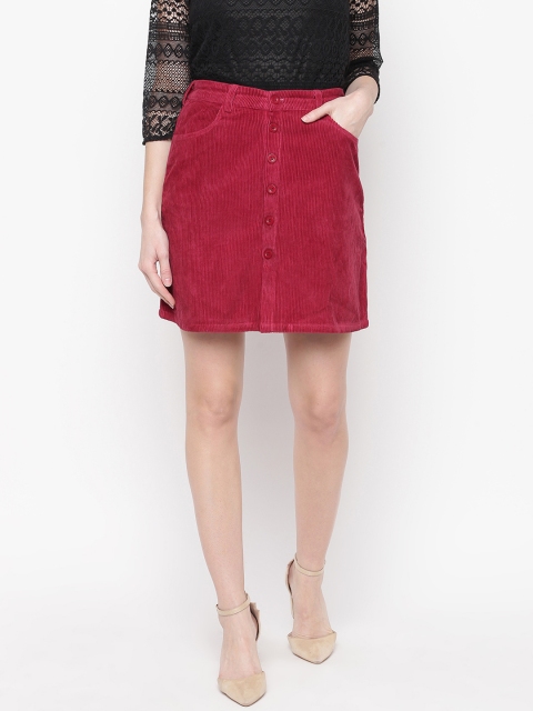 

Mayra Women Red Solid Straight Mini Velvet Skirt