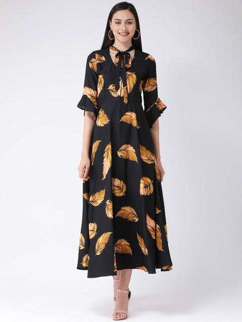 

Latin Quarters Women Black Printed Fit and Flare Dress