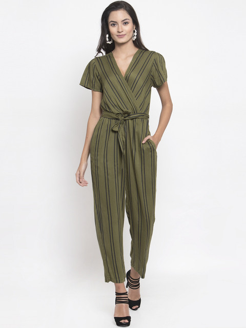 

Molly & Michel Women Green & Blue Striped Basic Jumpsuit