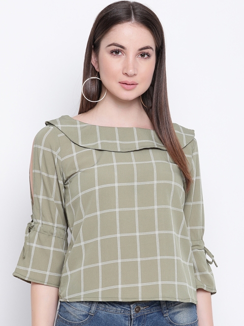 

Mayra Women Olive Green Checked Top