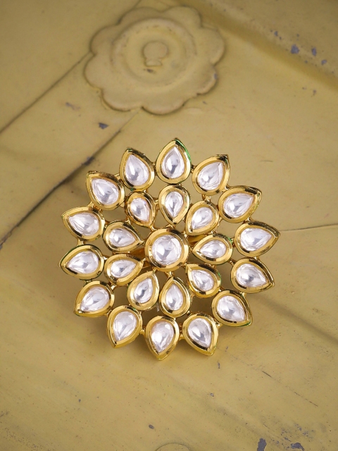 

Tistabene Gold-Plated White Kundan Stone-Studded Finger Ring
