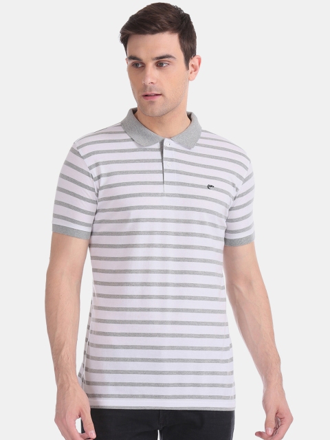 

Ruggers Men Grey Striped Polo Collar T-shirt