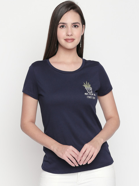 

Honey by Pantaloons Women Navy Blue Printed Round Neck T-shirt