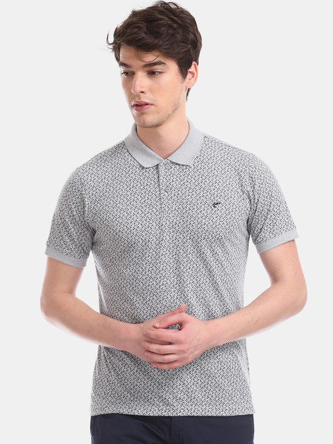 

Ruggers Men Grey Printed Polo Collar T-shirt