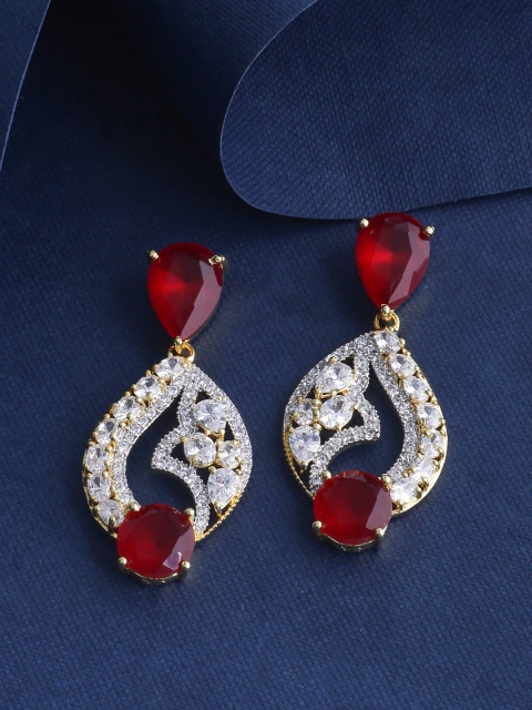 

Tistabene Gold-Plated Red Teardrop Shaped Drop Earrings